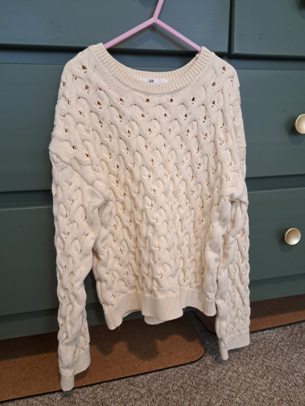 H&M Ivory Cable Knit Scoop Neck Sweater 100% Cotton NWOT